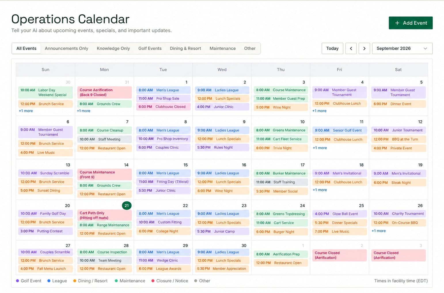 Operations Calendar